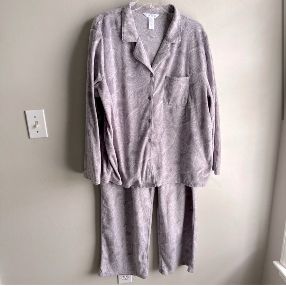 Adonna Sleepwear Lilac Purple Paisley Pajamas Button Front Top XXL